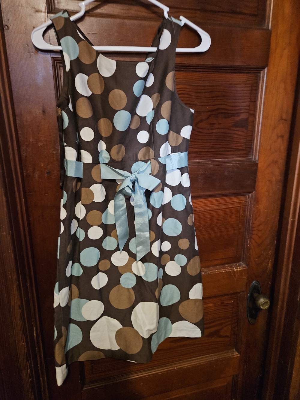 Jessica Howard Brown Polka Dot Dress with Light Blue Sash